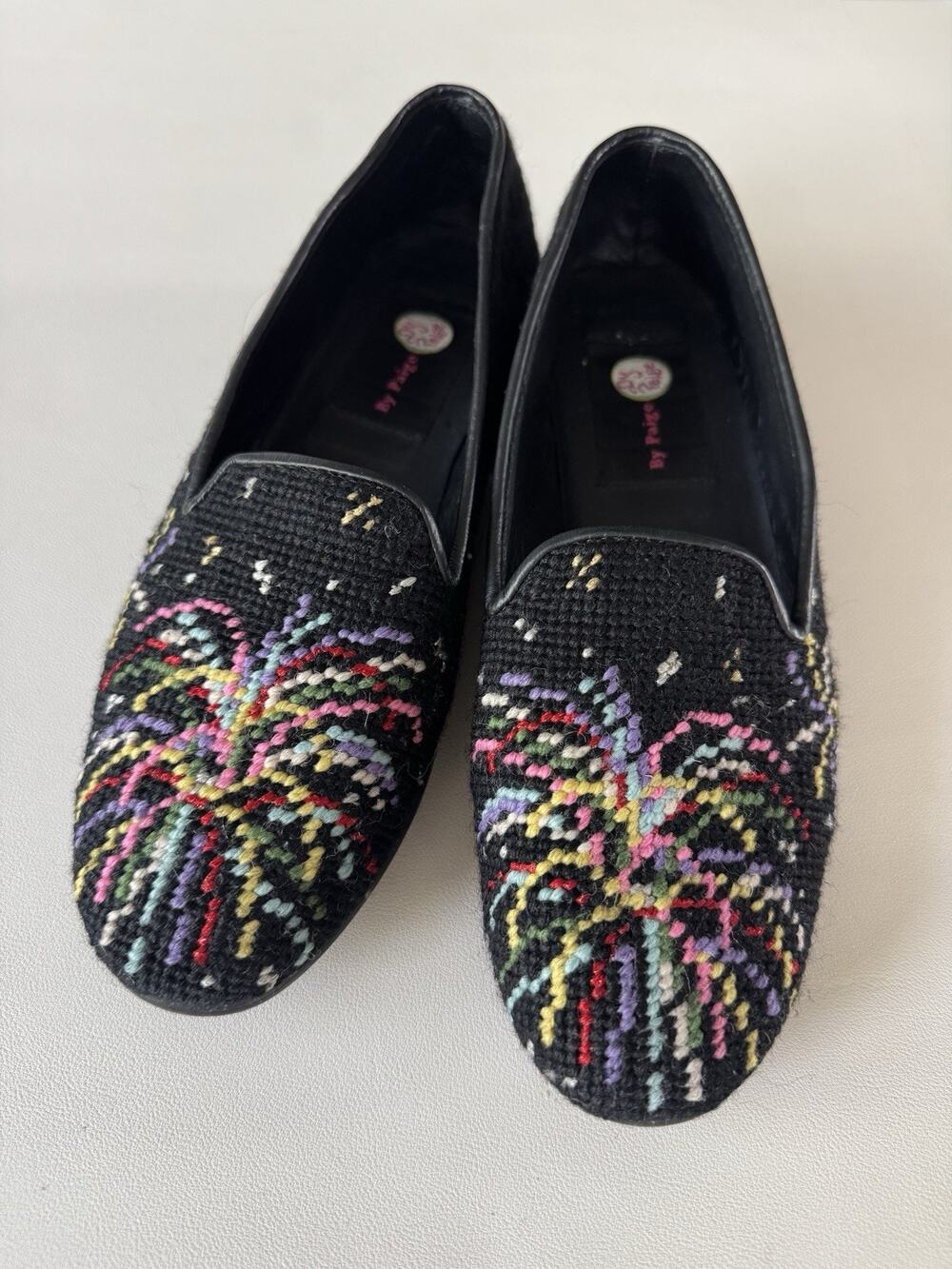 By Paige Needlepoint Loafer Shoes Womens 8 Fireworks Embroidered